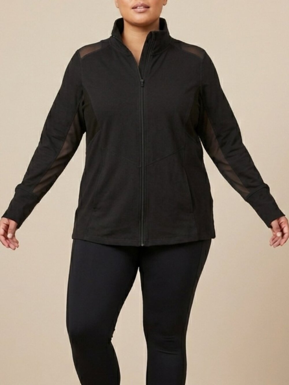 Activezone Black Zip Up Sweater with Mesh Shoulders and Underarms